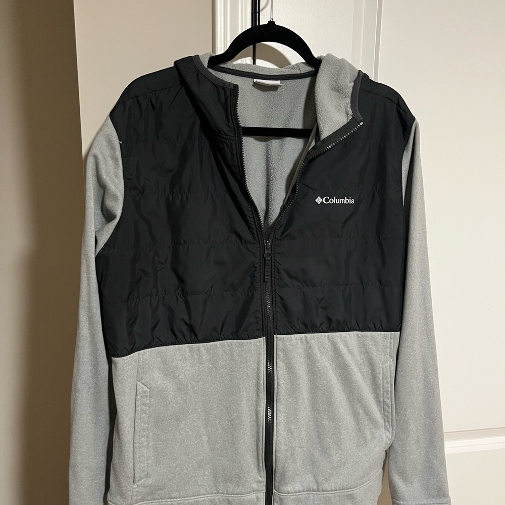 Columbia Black & Light Gray Full-Zip Hooded Fleece Jacket